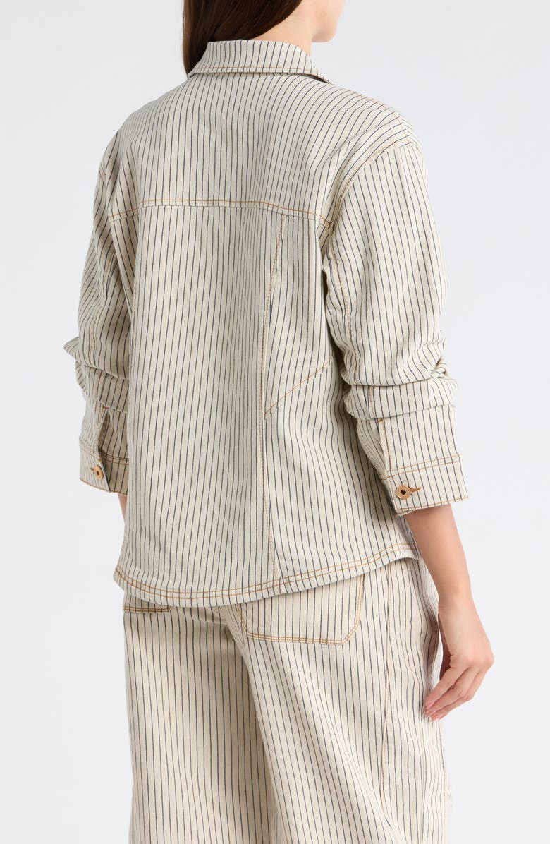 Democracy Stripe Ruched Sleeve Jacket, Alternate, color, Blanched Almond/Navy
