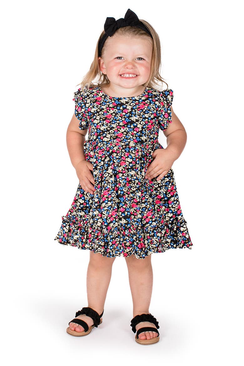 Kids' Floral Dress, Alternate, color, BLACK/RED MULTI