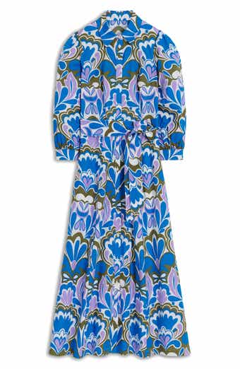 Boden Clara Print Tie Waist Maxi Shirtdress