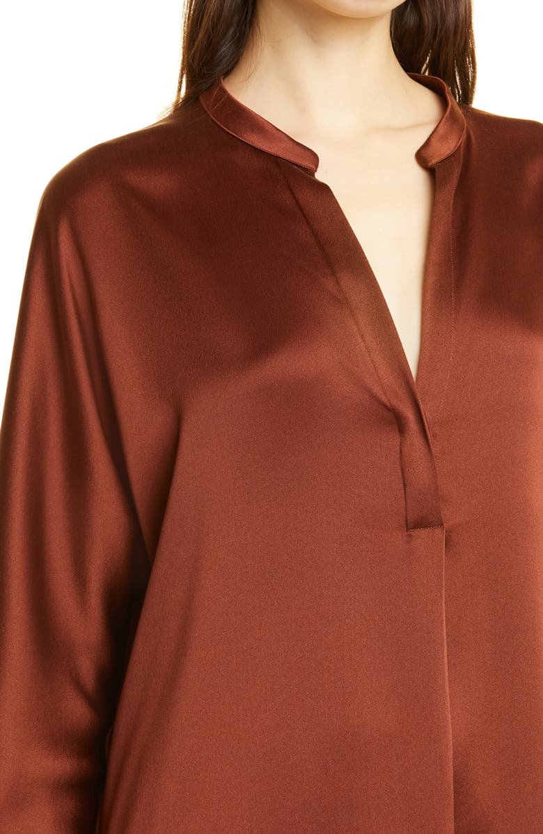 Vince Band Collar Silk Blouse, Alternate, color,