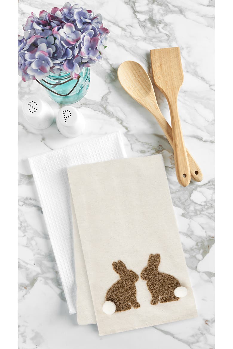 Easter Bunny Rabbit Duo Tufted Tails 100% Cotton Dishtowel, Alternate, color, White