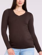 MOTHERHOOD MATERNITY V-Neck Side-Ruched Maternity Long Sleeve Tee