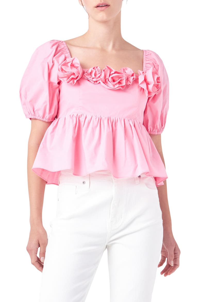 Corsage Detail Cotton Poplin Top, Main, color, PINK