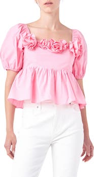 English Factory Corsage Detail Cotton Poplin Top