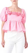 English Factory Corsage Detail Cotton Poplin Top