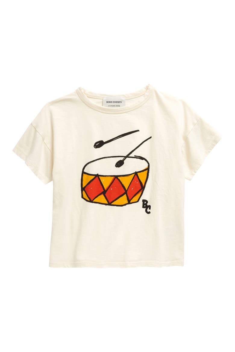 Kids' Play the Drum Organic Cotton Graphic T-Shirt, Main, color, OFF WHITE