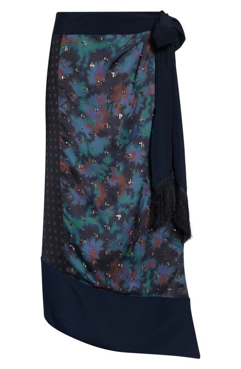 Desert Flower Bead Detail Mixed Print Wrap Skirt