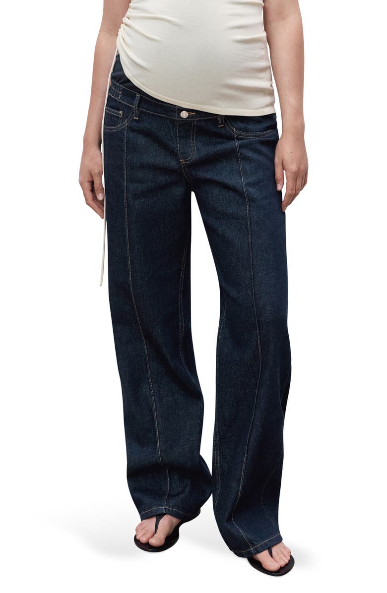 MANGO Over the Bump Seamed Straight Leg Maternity Jeans, Main, color, Open Blue