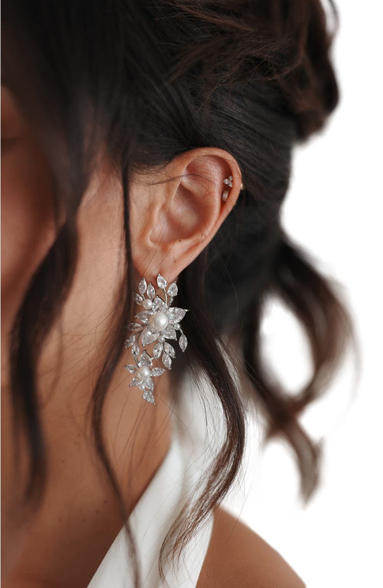 Untamed Petals Royalist Pearl and Crystal Statement Earrings, Alternate, color, Silver