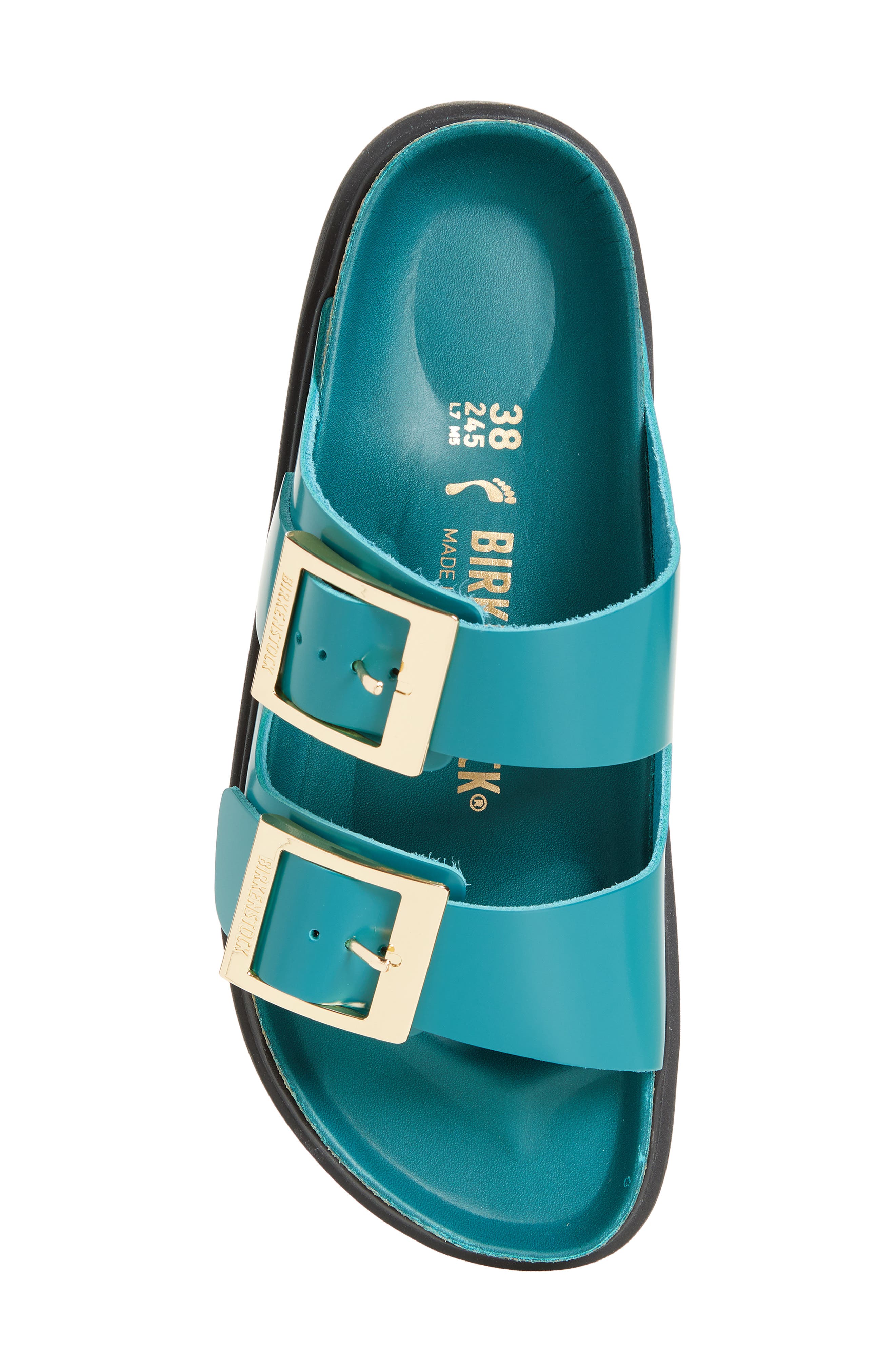Birkenstock Arizona Droplet Buckle Slide Sandal, Alternate, color, High Shine Dark Teal