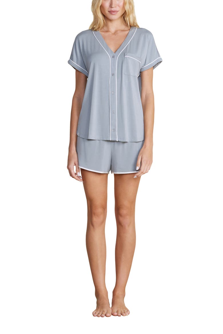 Malibu Collection® Soft Jersey Piped Pajamas, Main, color, MOONBEAM-WHITE