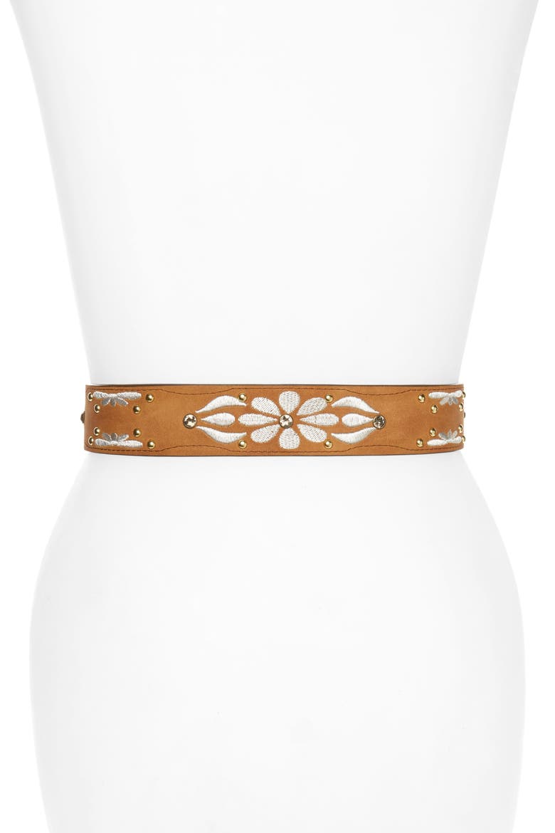 Embroidered Belt, Alternate, color, CAMEL