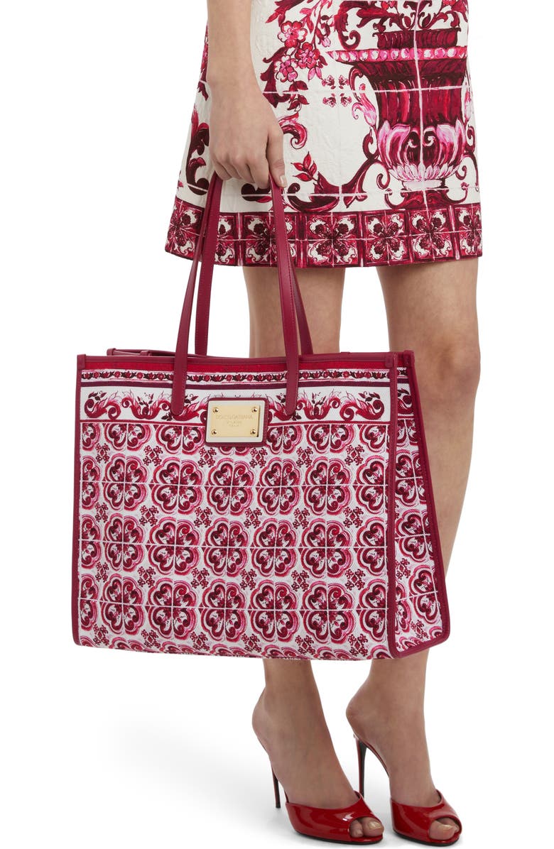 Dolce&Gabbana Majolica Print Canvas Tote, Alternate, color,