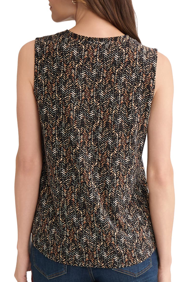 Geo Print Pleated V-Neck Shell, Alternate, color, JONES BLACK/ WHITE MULTI
