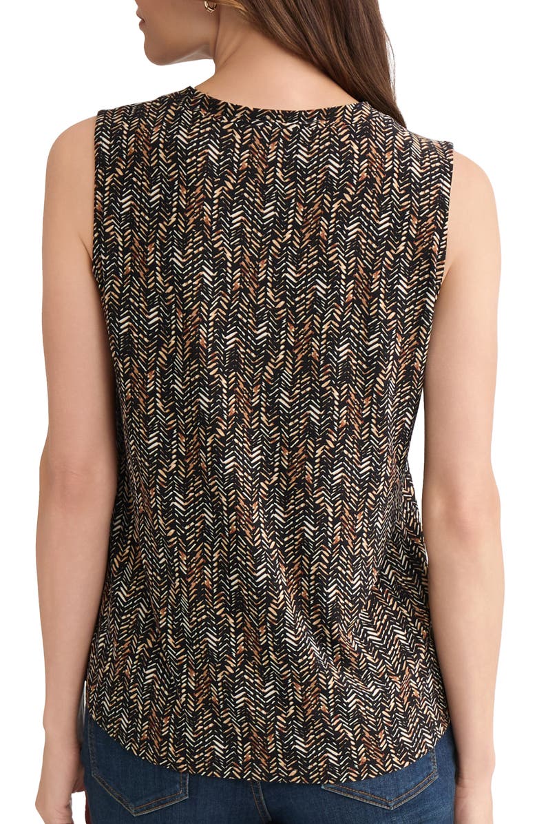 Jones New York Geo Print Pleated V-Neck Shell, Alternate, color, Jones Black/ White Multi