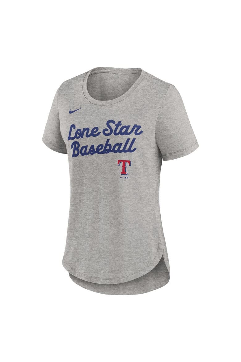 Women's Nike Heather Gray Texas Rangers Script Tri-Blend T-Shirt, Alternate, color, Heather Gray