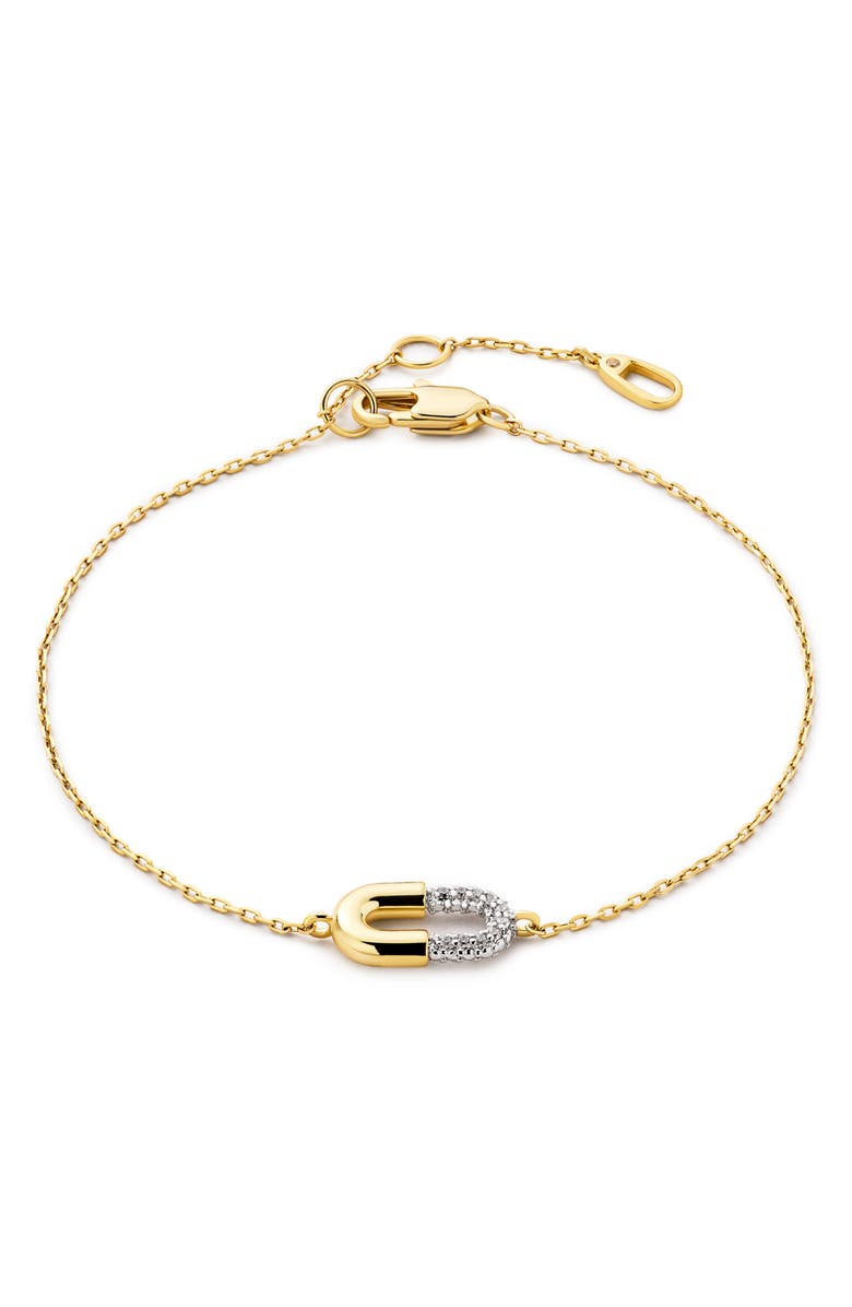 Ana Luisa Blake Two Tone Pavé U-Link Charm Bracelet, Main, color, Gold / Silver / Clear
