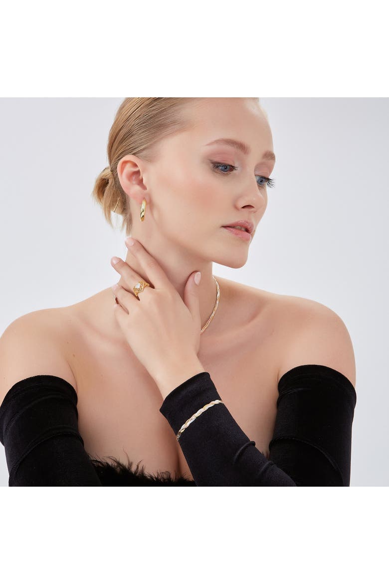 Gold Rose Gold and Silver Spiral Sterling Silver Flat Bracelet, Alternate, color, Gold