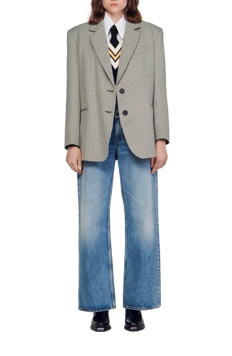 SANDRO Toinu Crystal Detail Houndstooth Check Blazer, Alternate, color, 