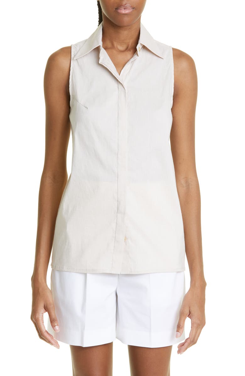 Eleventy Sleeveless Button-Up Shirt, Main, color, Sand
