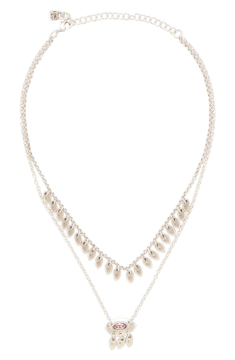 UNODE50 Under Protection Silver Plated Swarovski Crystal Charm Layered Necklace, Main, color,