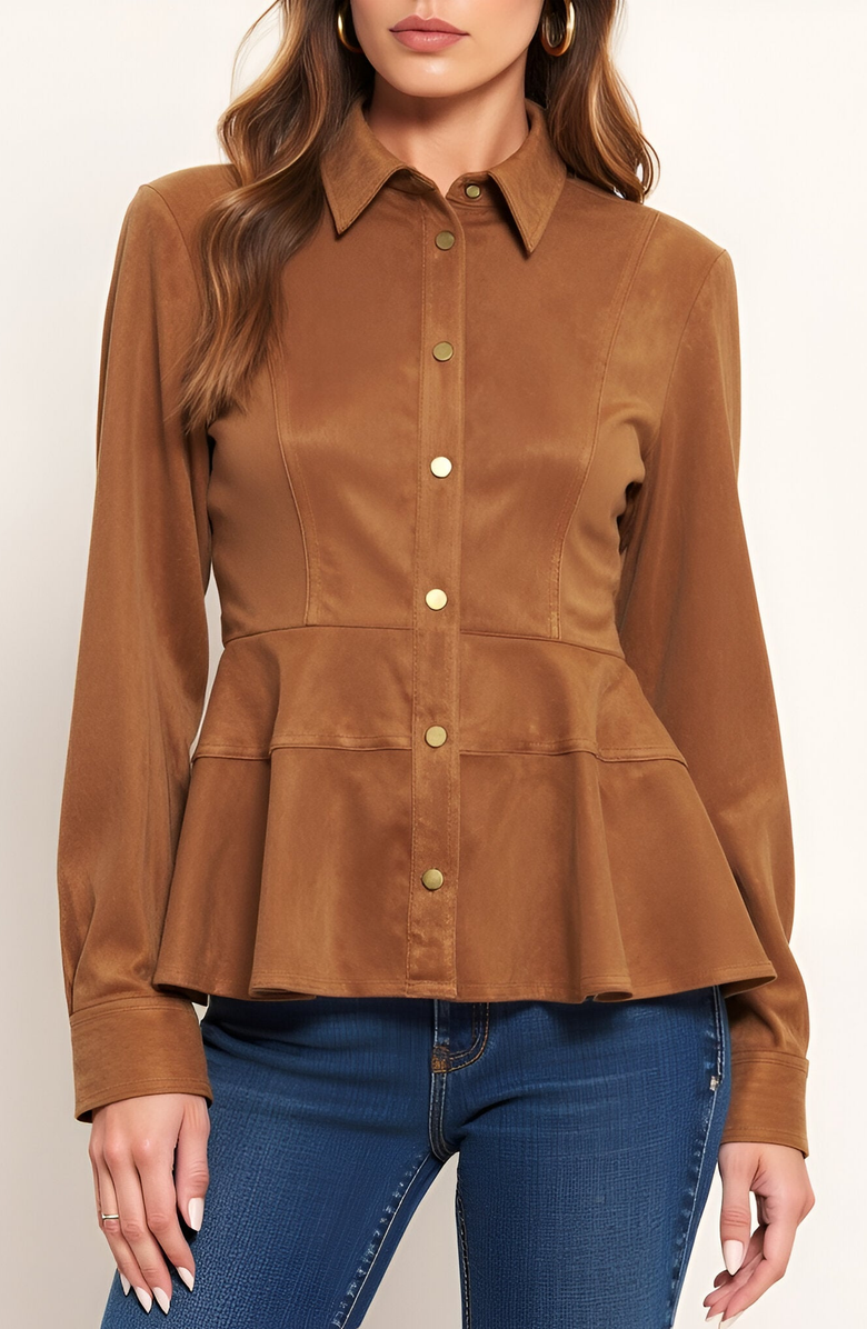 Modenaire Peplum Snap Front Shirt Jacket, Alternate, color,