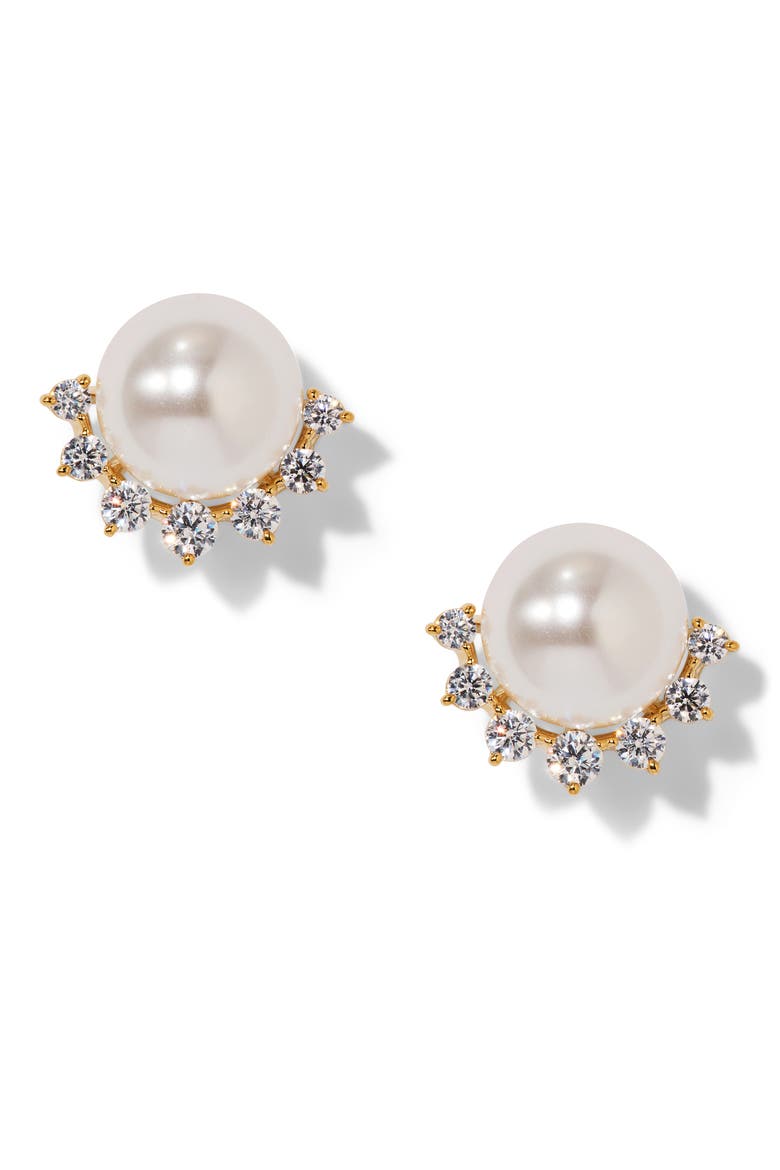 Faux Pearl Stud Earrings, Main, color, GOLD