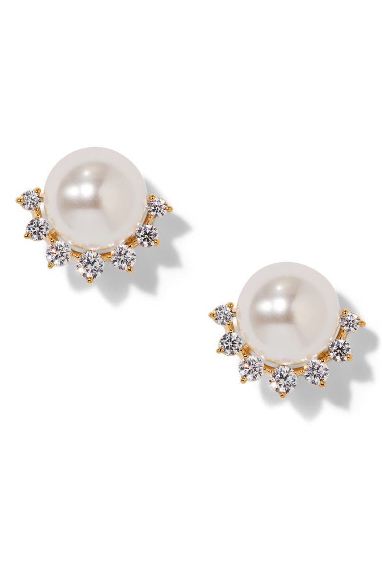 Nadri Faux Pearl Stud Earrings, Main, color, Gold