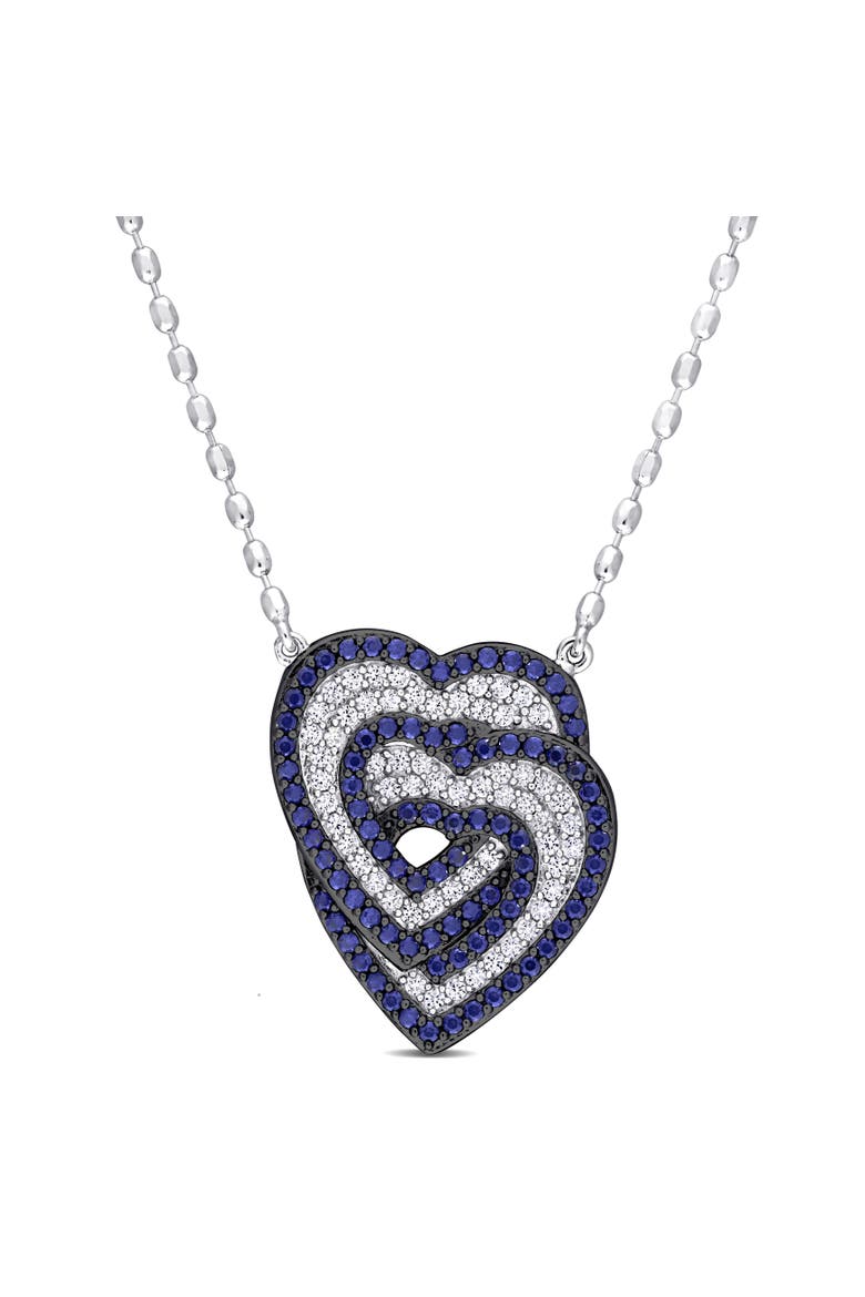Created Blue & White Sapphire Interlocking Heart Necklace, Main, color, Created Sapphire