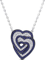 Julianna B. Created Blue & White Sapphire Interlocking Heart Necklace