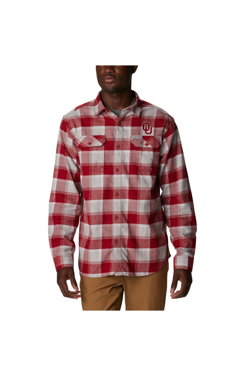 Columbia Men's Columbia Crimson Oklahoma Sooners Flare Gun Flannel Team Button-Up Shirt, Main, color, 