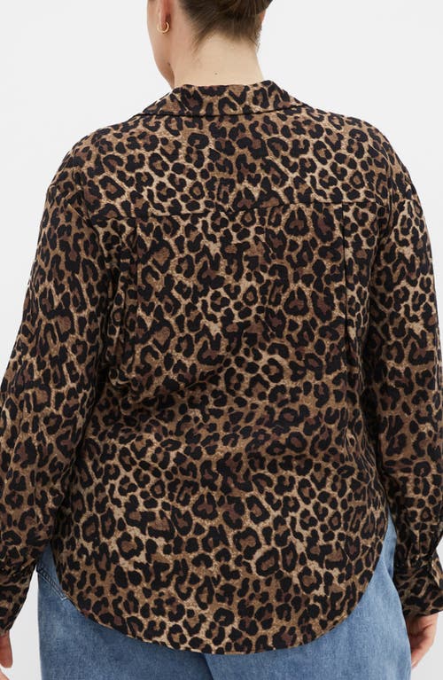 City Chic Ellie Long Sleeve Tie Front Shirt In Brown
