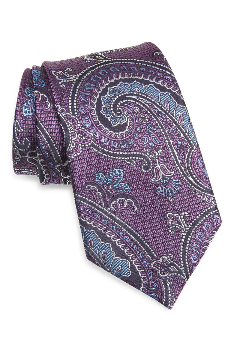 Paisley Silk Tie, Main, color, VIOLET