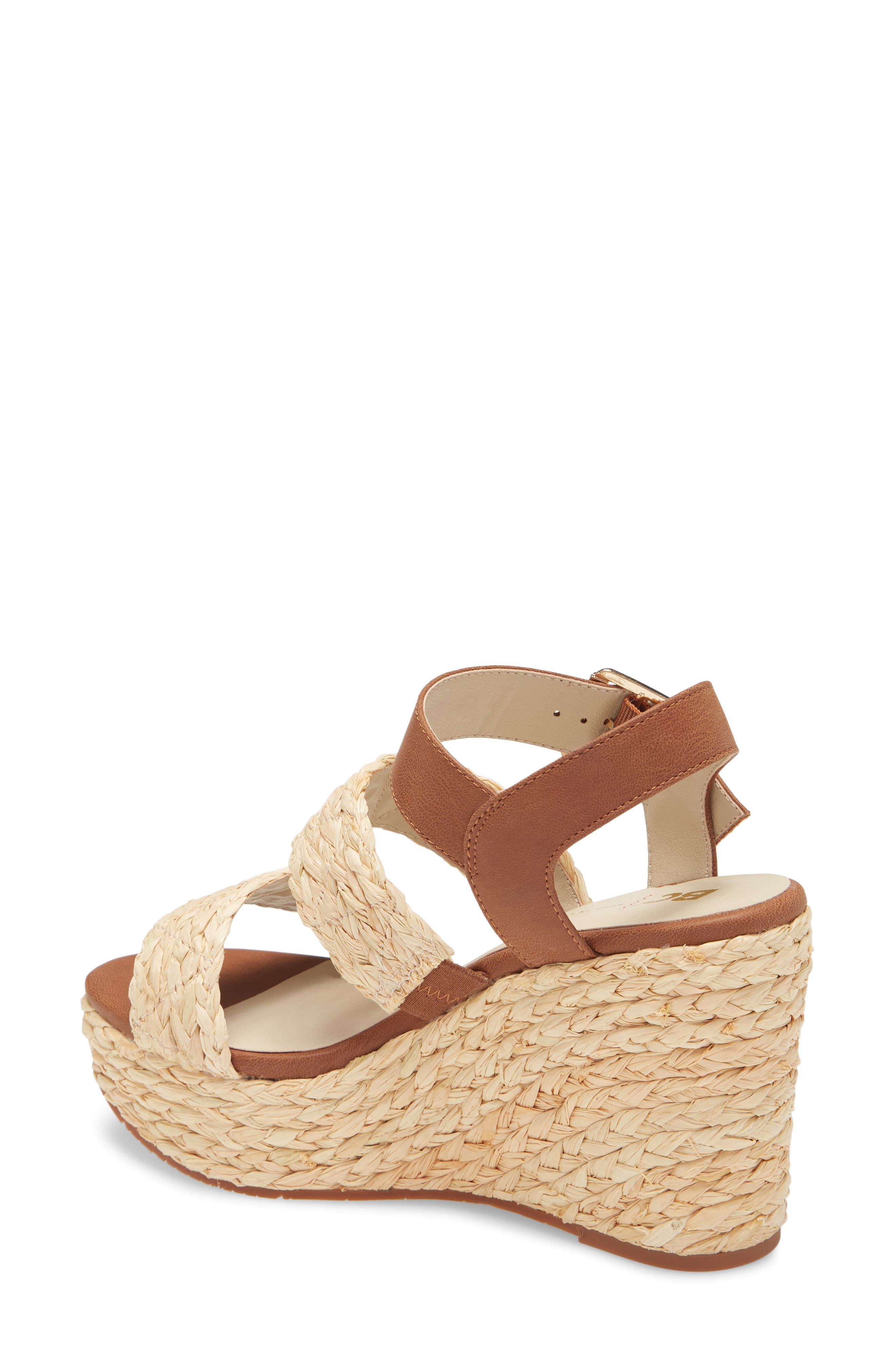 Individuality Vegan Platform Wedge Sandal, Alternate, color, NATURAL RAFFIA/ COGNAC