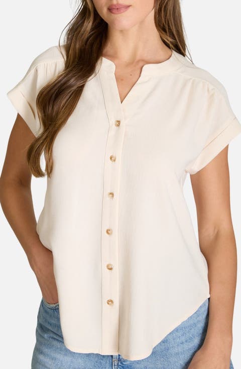 Button Front V-Neck Top