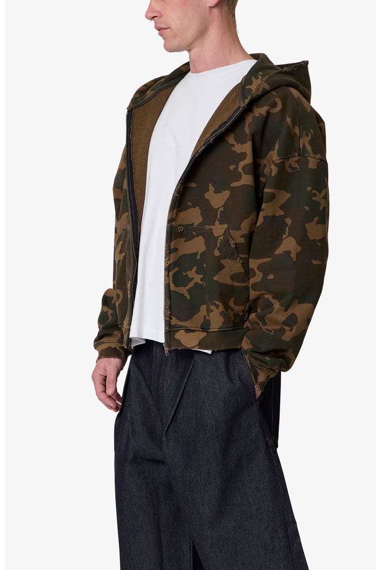 Camouflage Oversize Cotton Full-Zip Hoodie, Alternate, color, GREEN