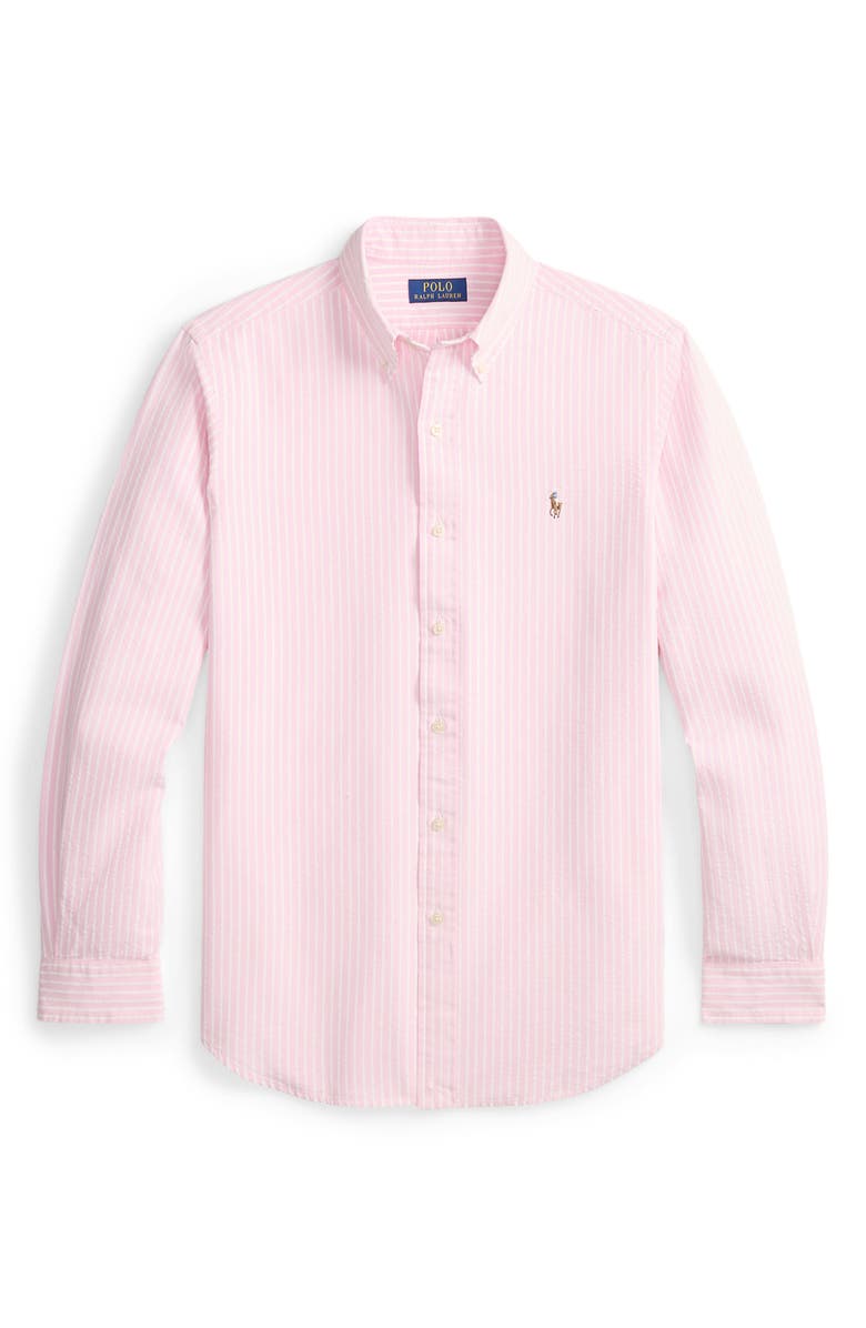 Polo Ralph Lauren Classic Fit Stripe Cotton Seersucker Button-Down Shirt, Alternate, color, 7124B New Rose White