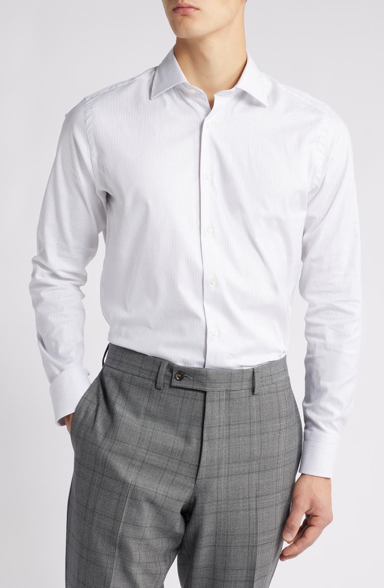 Canali Regular Fit Pinstripe Stretch Cotton Dress Shirt, Main, color, 