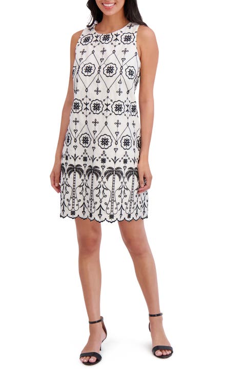 Embroidered Eyelet Shift Dress (Petite)