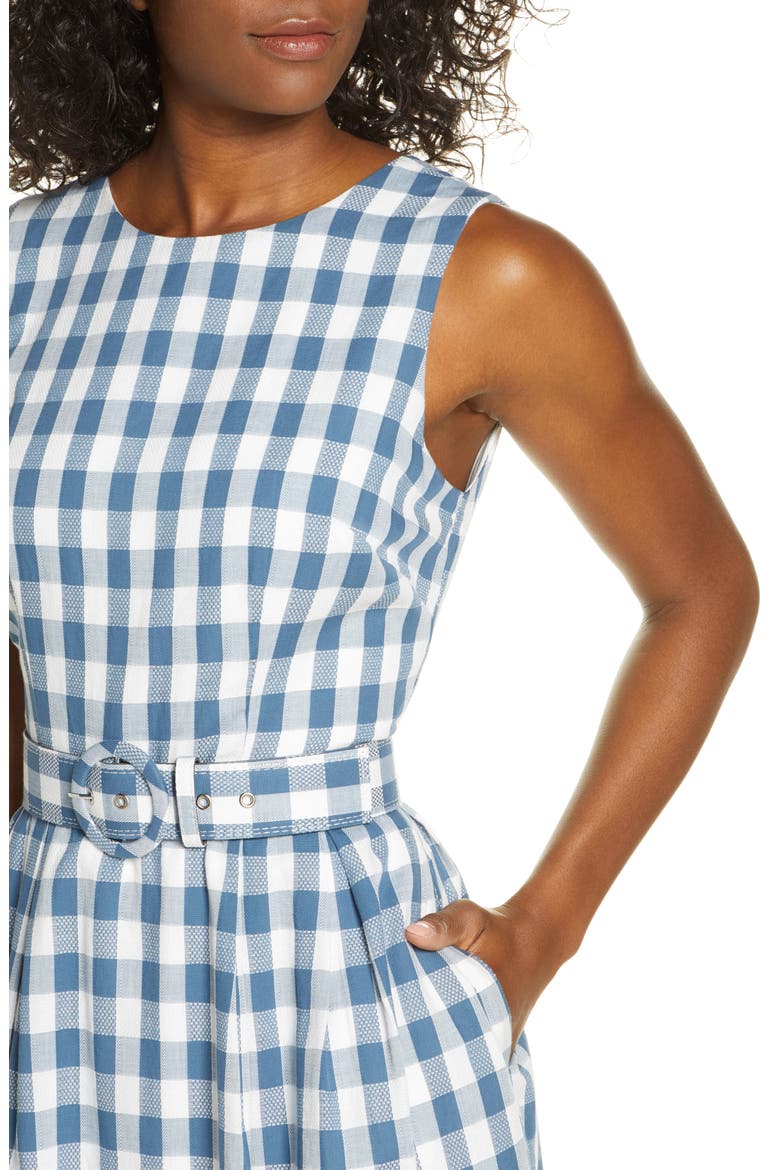 Sleeveless Cotton Gingham Dress, Alternate, color, IVORY/BLUE