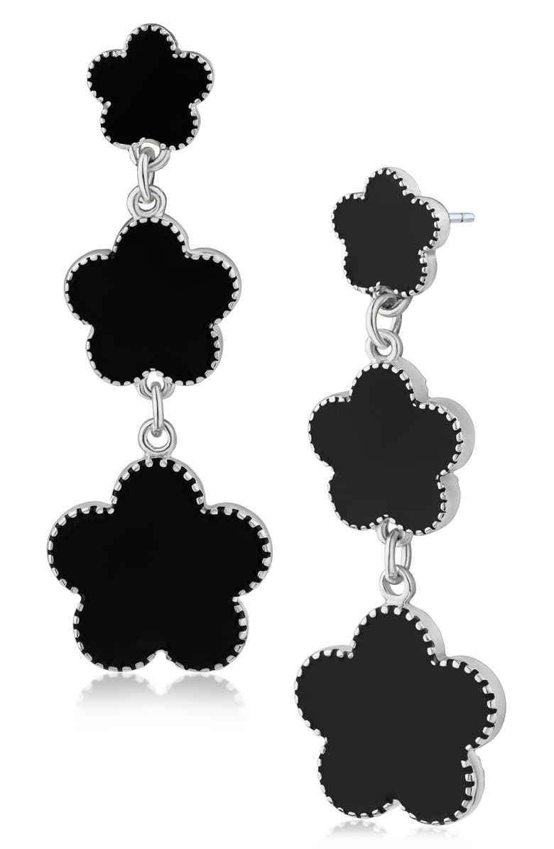 JARDIN Cascading Triple-Tier Clover Earrings, Main, color, Black/ Silver