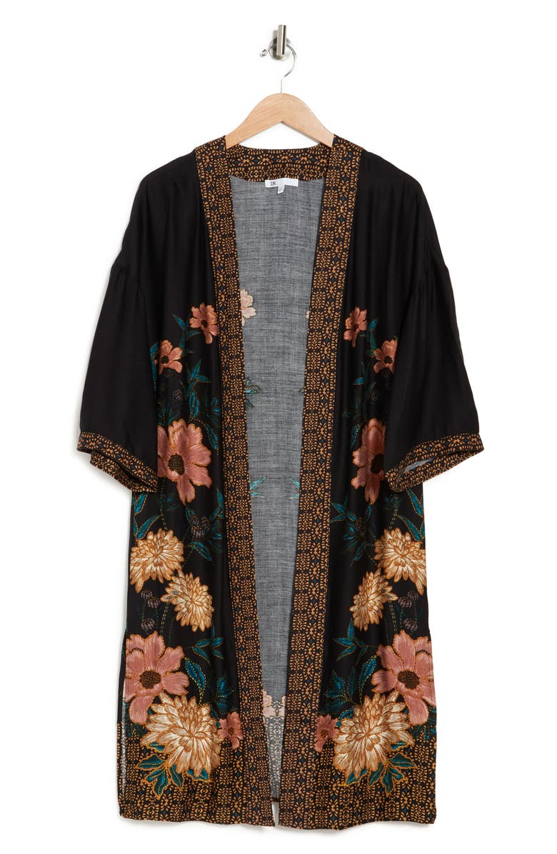 DR2 by Daniel Rainn Floral Border Print Duster, Alternate, color, 