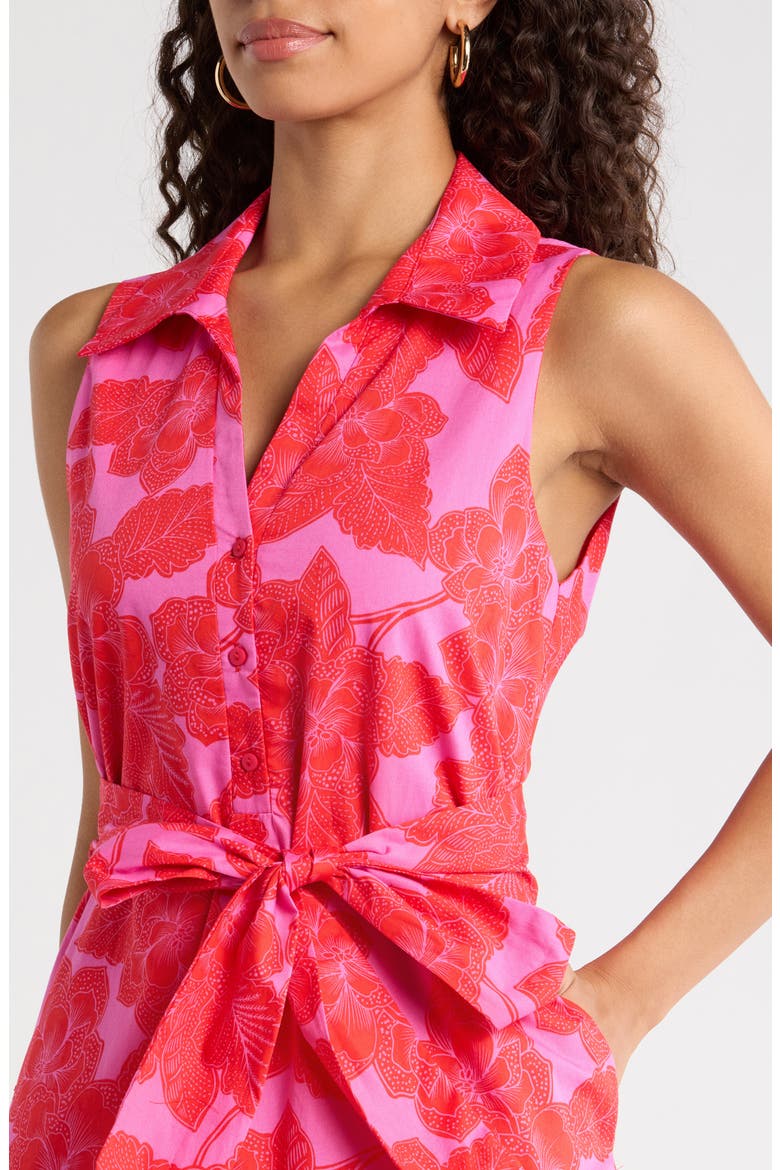 Rency Floral Zady Belted Cotton Shirtdress, Alternate, color, FUCHSIA-RED