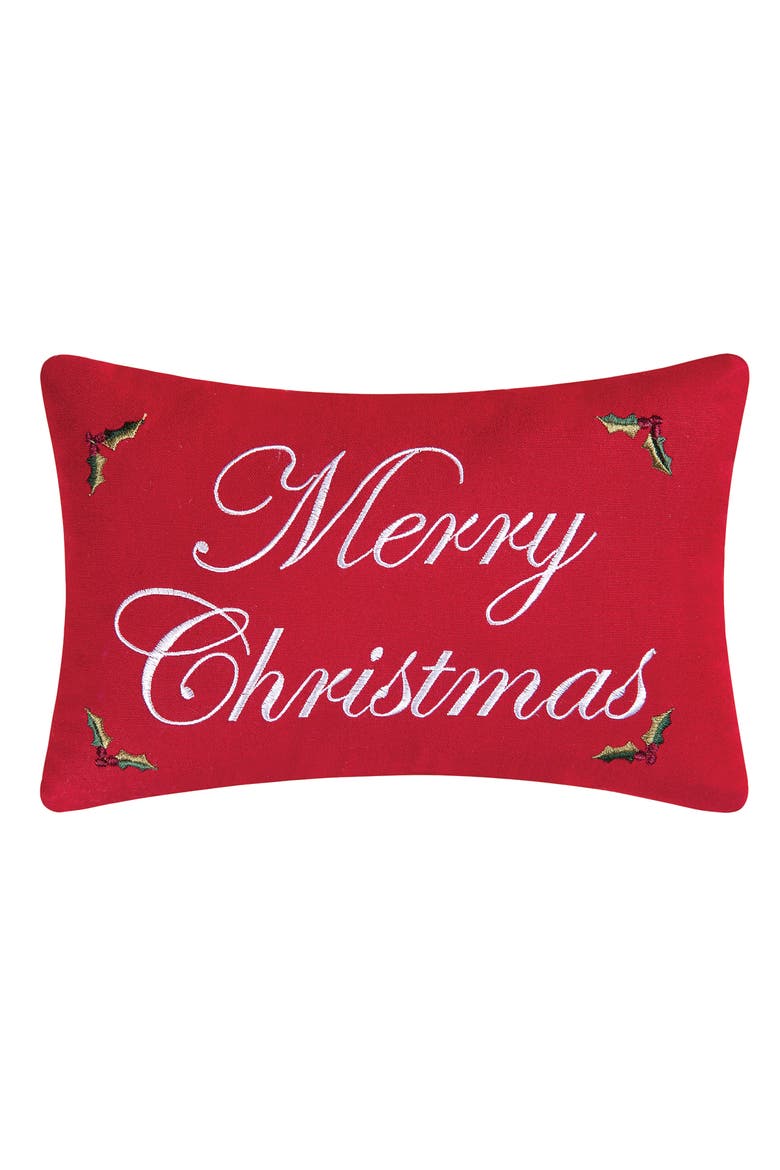 Merry Christmas Embroidered Mini Accent Pillow, 8" x 12", Main, color, Red