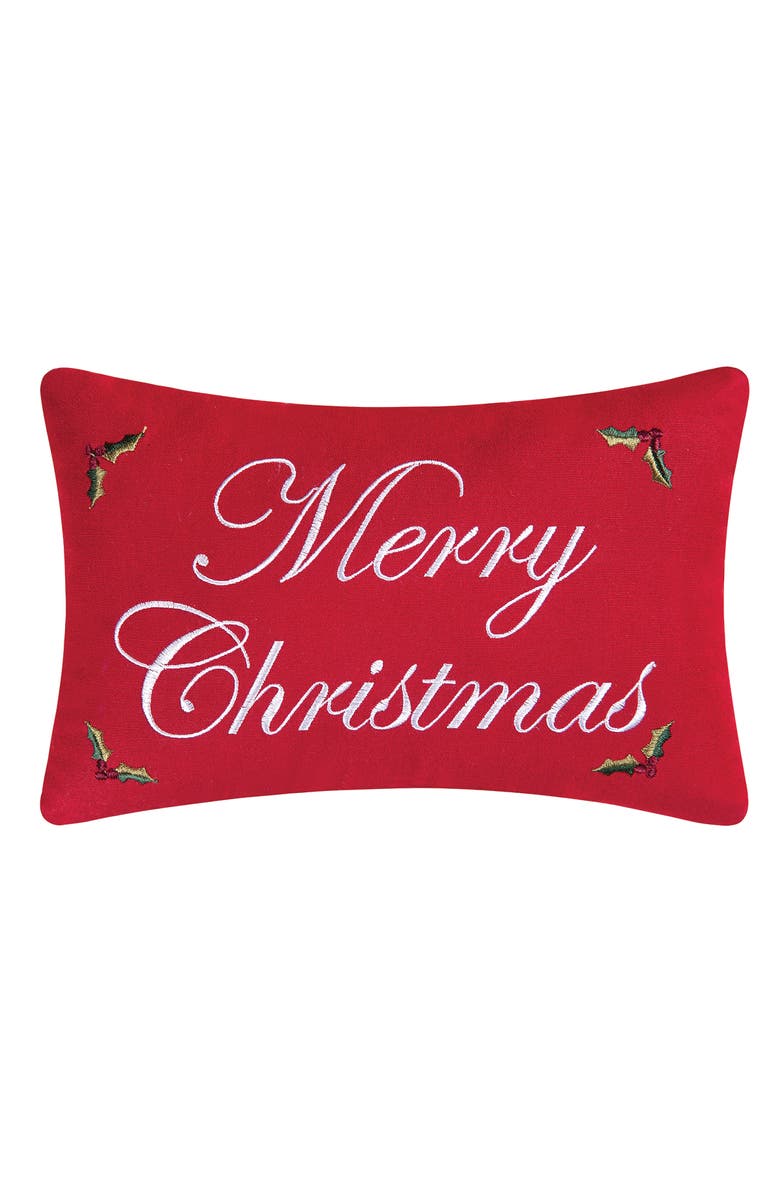 C&F Home Merry Christmas Embroidered Small/Petite Accent Pillow, 8" x 12", Main, color, Red