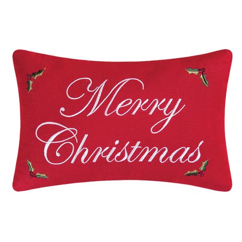 Merry Christmas Embroidered Small/Petite Accent Pillow, 8" x 12"