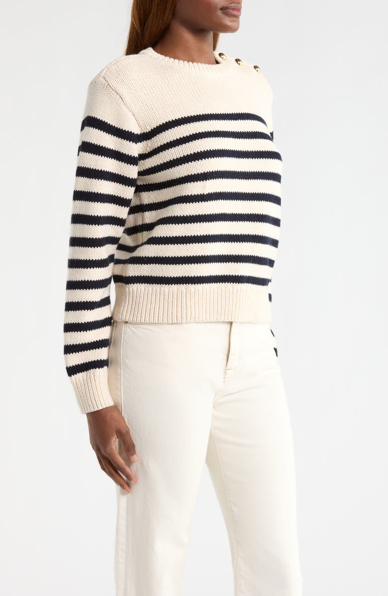 FRAME The Mariner Stripe Button Accent Cotton Sweater, Alternate, color, Cream Multi
