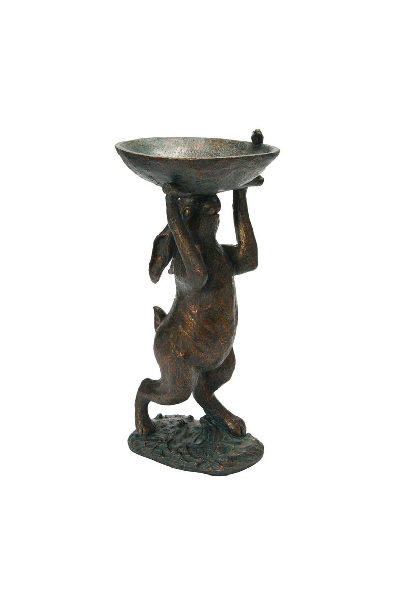 Storied Home Decorative Resin Rabbit Bird Bath, Green Patina Finish, Main, color, Green