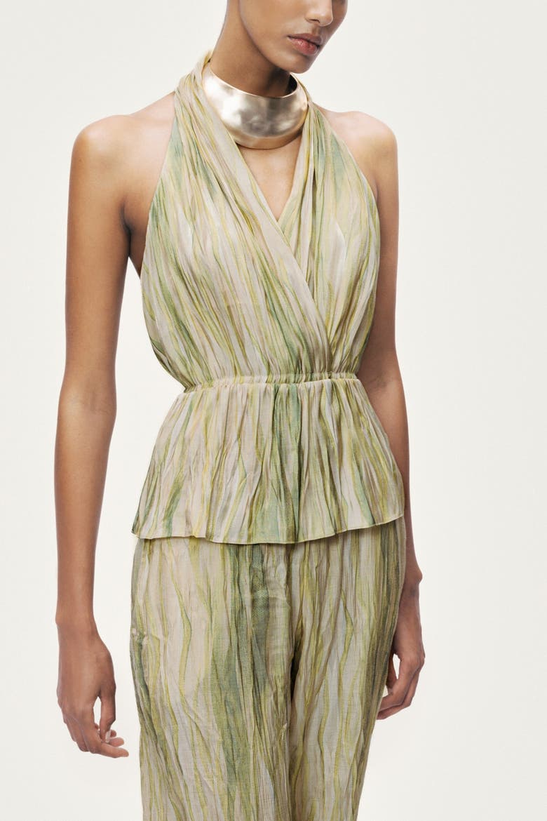 Halterneck Peplum Top with Ring Chain Back Detail, Alternate, color, Multi-Colored