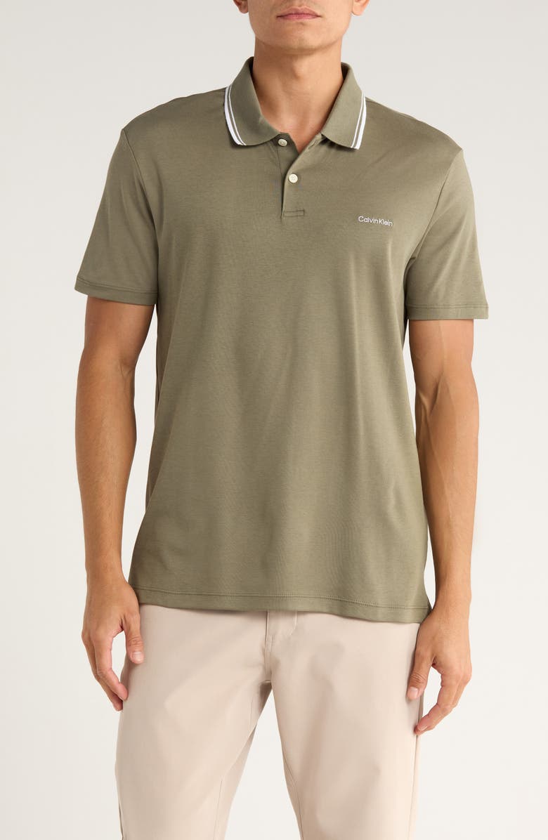 Calvin Klein Tipped Cotton Knit Polo, Main, color, Dusty Olive
